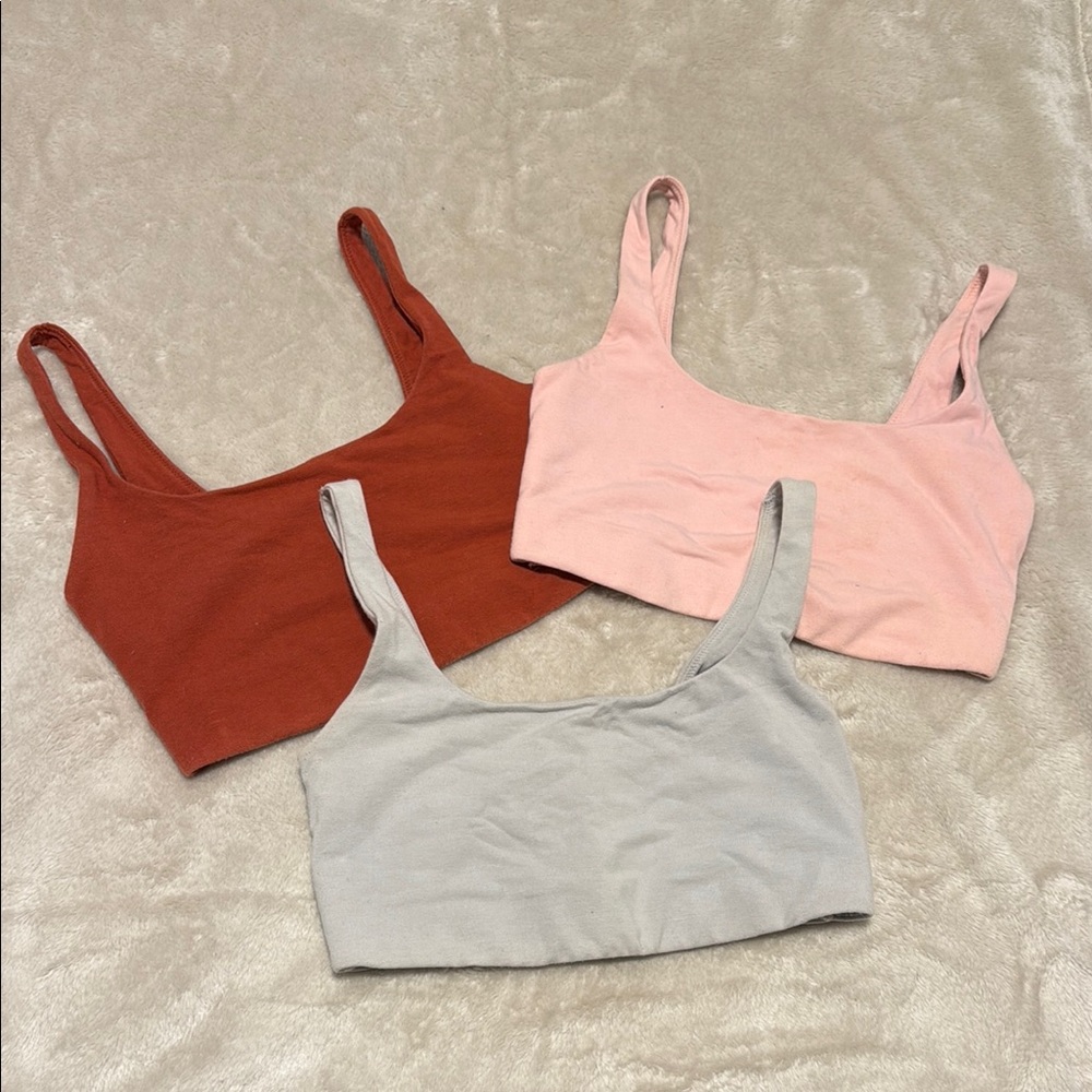 Victoria's Secret Rust Red, Light Pink & Light Gray Cotton Crop Bralettes